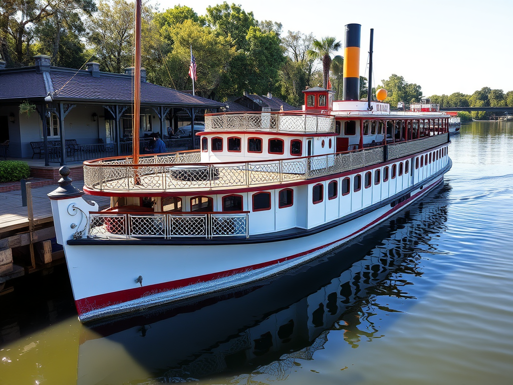 Historic paddle steamer Hero docked at Echuca's charming riverside wharf alamy
