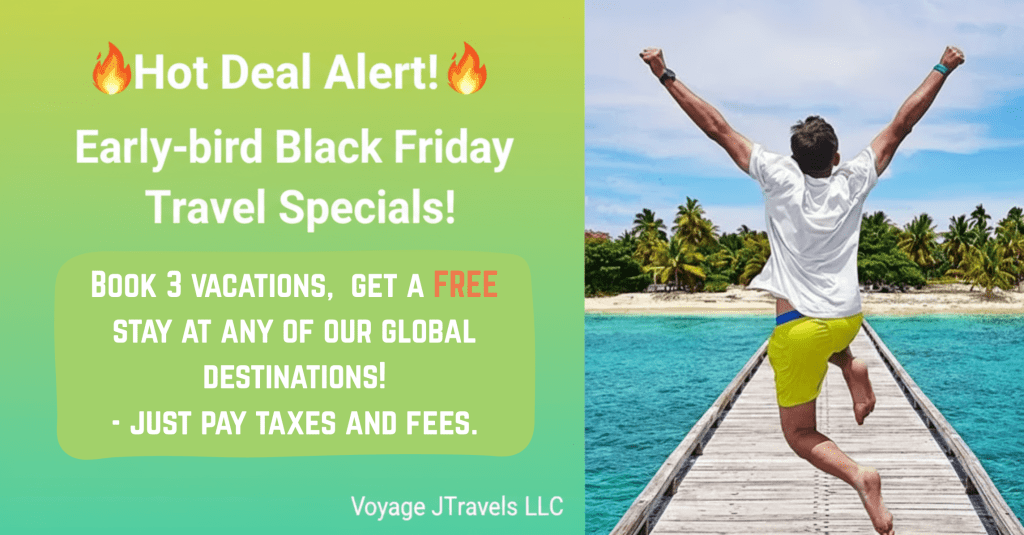 🔥Hot Deal Alert!🔥 Just in time for our Early-bird Black Friday Specials! ✨️
Exclusive perk: After your third booking, you'll receive a complimentary stay at a destination of your choice from our worldwide portfolio. Pay only taxes and fees. The stay is always free with this perk. ✈️✨️
I'm genuinely excited to help you explore the world with peace of mind and personalized service.
✨️🔥✨️