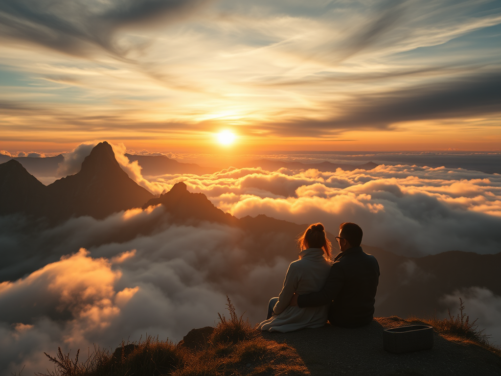 A dramatic, high-contrast landscape shot of the Seceda ridgeline at sunrise, the jagged peaks cutting through a sea of low-hanging clouds. In the foreground, a pair of hiking boots rests on a wooden balcony railing, with a glass of golden Gewürztraminer wine catching the morning light, symbolizing the blend of adventure and refined luxury.