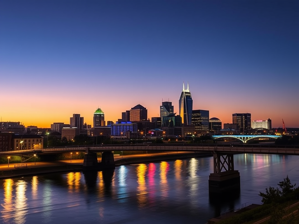 Nashville Skyline and John Seigenthaler Pedestrian Bridge at 