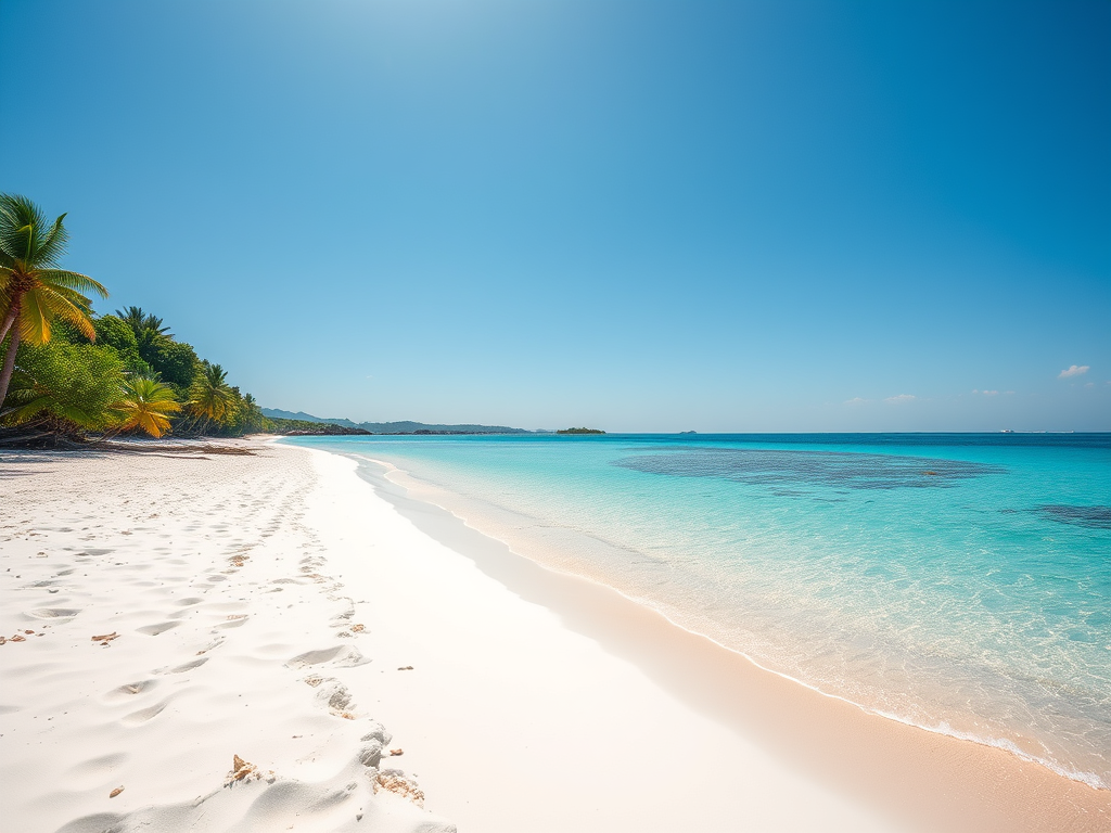 Aerial view of Shura Island’s powdery beaches fringed by turquoise lagoons and Miraval’s sleek wellness pavilions nestled against dramatic rock formations.